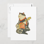 三 味 く 猫, bij Guitar, Kuniyoshi, Ukiyoe Briefkaart (Voorkant / Achterkant)