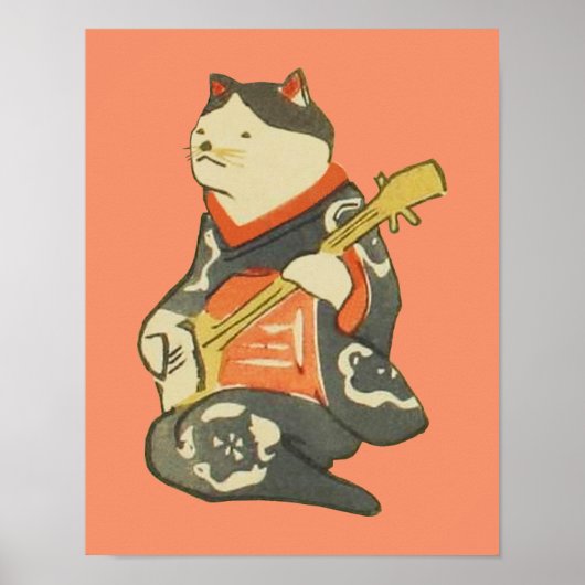 三 味 く 猫,  bij Guitar, Kuniyoshi, Ukiyoe Poster (Voorkant)
