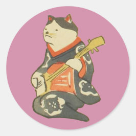 三 味 く 猫,  bij Guitar, Kuniyoshi, Ukiyoe Ronde Sticker