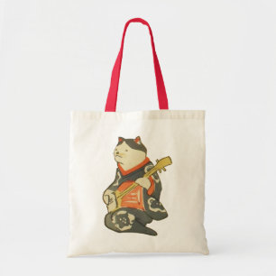 三 味 く 猫, bij Guitar, Kuniyoshi, Ukiyoe Tote Bag