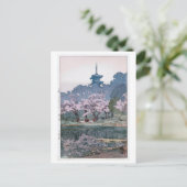 三 渓 園, Sankei-en Garden, Hiroshi Yoshida, Woodcut Briefkaart (Staand voorkant)