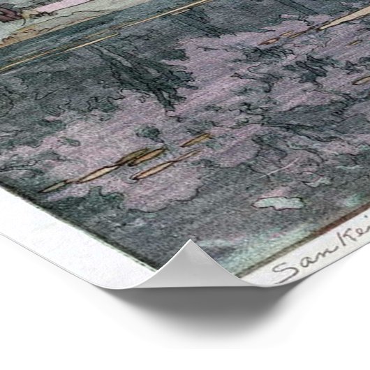 三 渓 園, Sankei-en Garden, Hiroshi Yoshida, Woodcut Poster (Hoek)