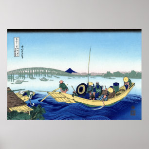 両 橋 陽 見, 北 Uitzicht Mt. Fuji uit Ryogokubashi, Hok Poster