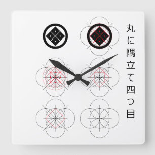 丸 に て 立 四  onder 隅 vierkante klok