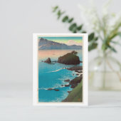 久 手 浜, Kude Beach in Wakasa, Hasui Kawase, Woodcut Briefkaart (Staand voorkant)