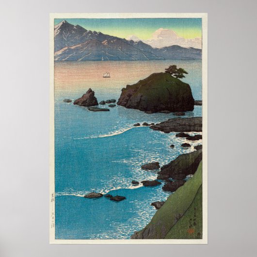 久 手 浜, Kude Beach in Wakasa, Hasui Kawase, Woodcut Poster (Voorkant)