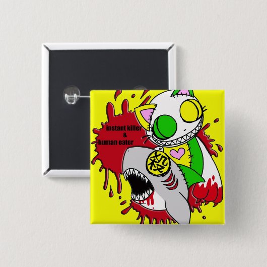 人喰いと瞬殺イエロー VIERKANTE BUTTON 5,1 CM (Voorkant /achterkant)