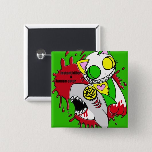 人喰いと瞬殺グリーン VIERKANTE BUTTON 5,1 CM (Voorkant /achterkant)