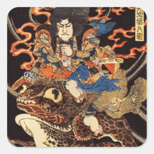 侍 と け 蛙, 国 Samurai en Giant Frog, Kuniyoshi, Ukiyo Vierkante Sticker