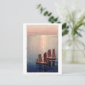 光 海, Glittering Zee, Hiroshi Yoshida, Woodcut Briefkaart (Staand voorkant)