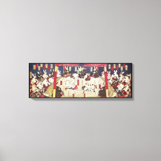 兎 の 撲, 芳 Sumo Rabbits, Yoshifuji, Ukiyo-e Canvas Afdruk (Voorkant)