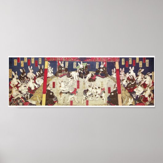 兎 の 撲, 芳 Sumo Rabbits, Yoshifuji, Ukiyo-e Poster (Voorkant)