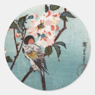 八 重 に 鳥, 広 Cherry Blossom & Bird, Hiroshige, Ukiyo Ronde Sticker