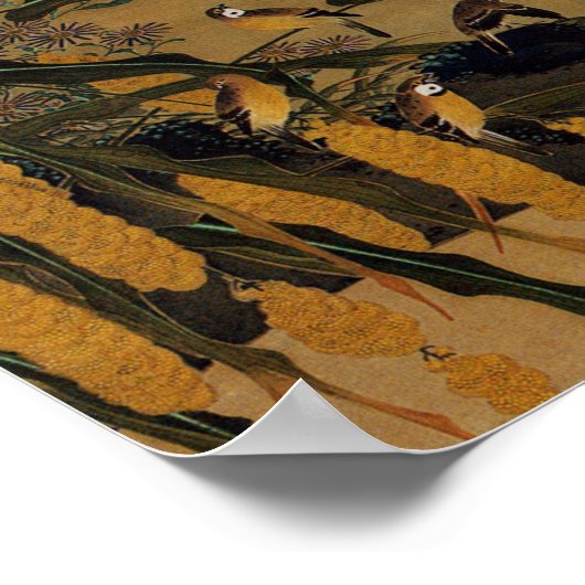 動植綵絵(4)秋塘群雀図, 伊藤若冲 POSTER (Hoek)