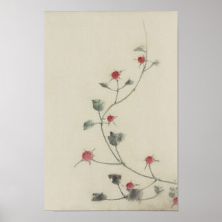 北斎 Red Blossoms on Vine Hokusai Fine Art Poster