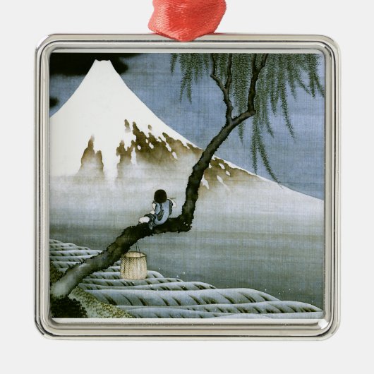 北 斎 Boy & Mt Fuji Fine Art Metalen Ornament (Voorkant)