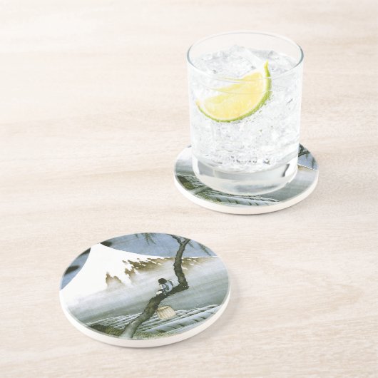 北 斎 Boy & Mt Fuji Fine Art Zandsteen Onderzetter (Zijkant)