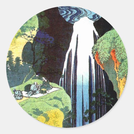 北 斎 Hokusai Amida Waterfall Fine Art Ronde Sticker (Voorkant)