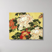 北 斎 Hokusai Peonies & Butterflies Fine Art Canvas Afdruk (Voorkant)