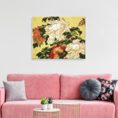 北 斎 Hokusai Peonies & Butterflies Fine Art Canvas Afdruk (Insitu (Woonkamer))