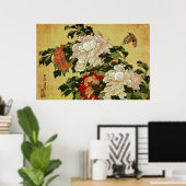 北 斎 Hokusai Peonies & Butterflies Fine Art Poster (Thuiskantoor)