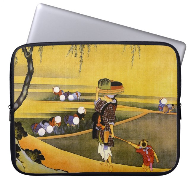 北 斎 Rice Fields Hokusai Fine Art Laptop Sleeve (Voorkant)