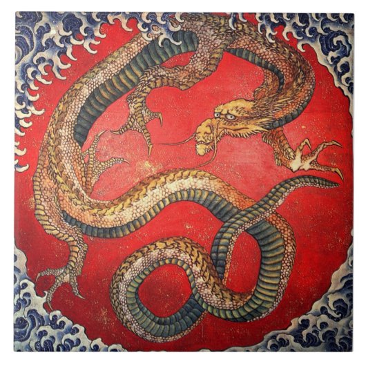 北 龍, 北 斎 Hokusai Dragon, Hokusai, Art Tegeltje (Voorkant)