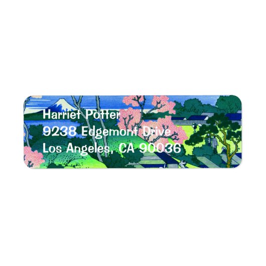 北 Goten-Yama Hill Hokusai Cherry Blossom Fine Art Etiket (Voorkant)