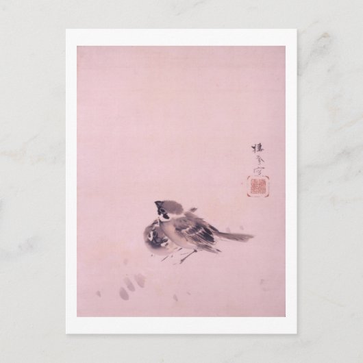 双 雀, 栖 Paar van de Sparrow, Seihō, Japanse Kunst Briefkaart (Voorkant)