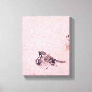 双 雀, 栖 Paar van de Sparrow, Seihō, Japanse Kunst Canvas Afdruk