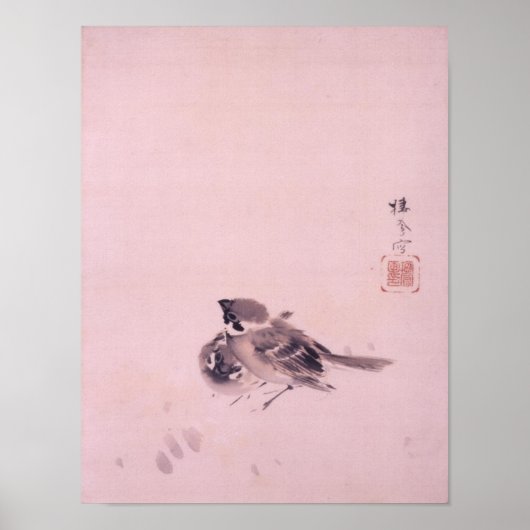 双 雀, 栖 Paar van de Sparrow, Seihō, Japanse Kunst Poster (Voorkant)