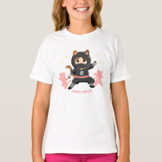 可愛い猫忍者 日本 ピンク Cat Ninja from Japan Pink T-shirt