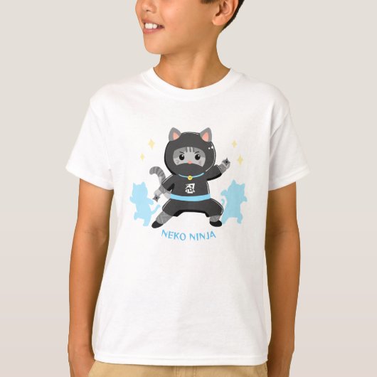 可愛い猫忍者 日本 ブルー Cat Ninja from Japan Blue T-shirt (Voorkant)