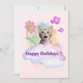 可愛い『Happy Holidays』おしゃべりねこ♡ Feestdagenkaart