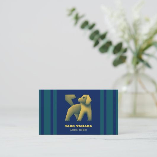 名刺 Square Dog ストライプ / ブルー Business Card Visitekaartje (Staand voorkant)