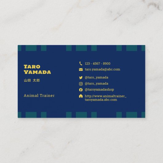 名刺 Square Dog ストライプ / ブルー Business Card Visitekaartje (Achterkant)