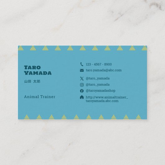 名刺 Triangle Cat 猫 トライアングル / 水色 Business Card Visitekaartje (Achterkant)