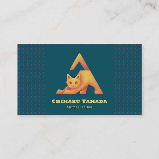 名刺 Triangle Cat 猫 ドット / グリーン Business Card Visitekaartje (Voorkant)