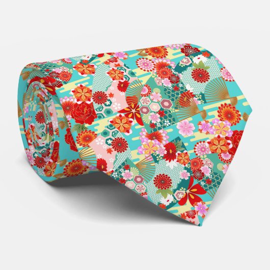 和風な着物柄ネクタイ STROPDAS (Opgerold)