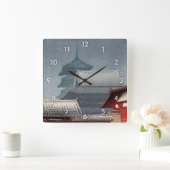 四王寺, Shitennō-ji in Osaka, Hasui Kawase, Woodcut Vierkante Klok (Huis)