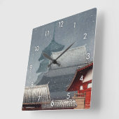 四王寺, Shitennō-ji in Osaka, Hasui Kawase, Woodcut Vierkante Klok (Hoek)