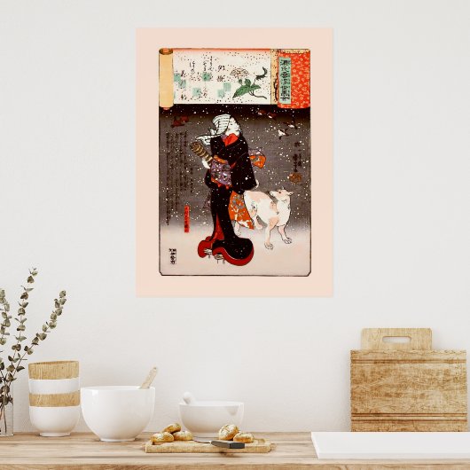 國 Vrouw en hond in Snow Kuniyoshi Fine Art Poster (Keuken)