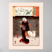 國 Vrouw en hond in Snow Kuniyoshi Fine Art Poster (Voorkant)
