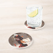 國 Vrouw en hond in Snow Kuniyoshi Fine Art Zandsteen Onderzetter (Zijkant)