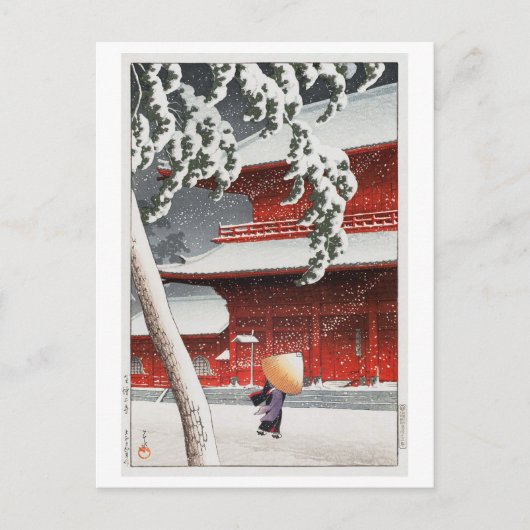 増 上 寺, 川 巴 瀬 Zôjô-ji Temple, Hasui Kawase, Woodcut Briefkaart (Voorkant)