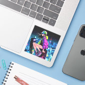 夜景JKのシール Seal｜寿司娘 GenerativeAI Sticker (Laptop met iPhone)