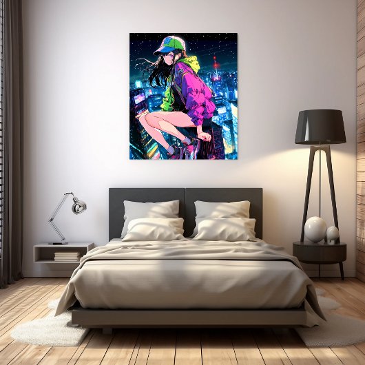 夜景JKアートパネル|寿司娘 Art Paneel GenerativeAI Canvas Afdruk