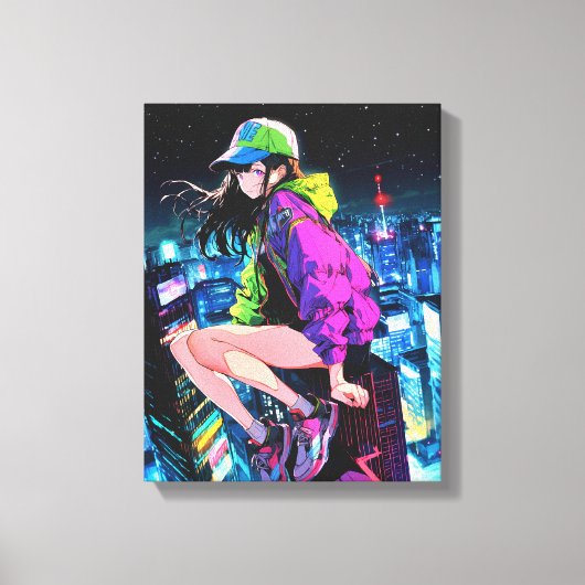 夜景JKアートパネル｜寿司娘 Art Paneel GenerativeAI Canvas Afdruk (Voorkant)