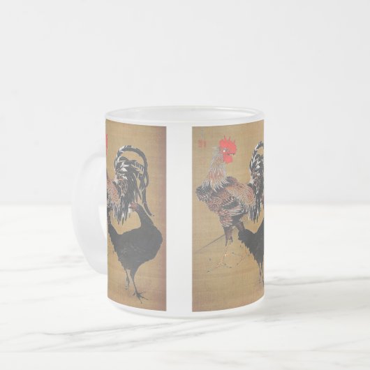 大鶏雌雄図 , Itoh Gyakucyu Matglas Koffiemok (Voorkant links)