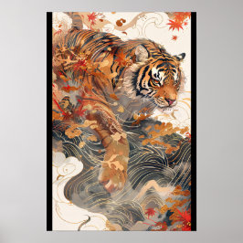 【大】紅葉と黄金に包まれた虎/A tiger in gold and autumn Poster